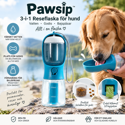 Pawsip 3-i-1 Reseflaska för hund